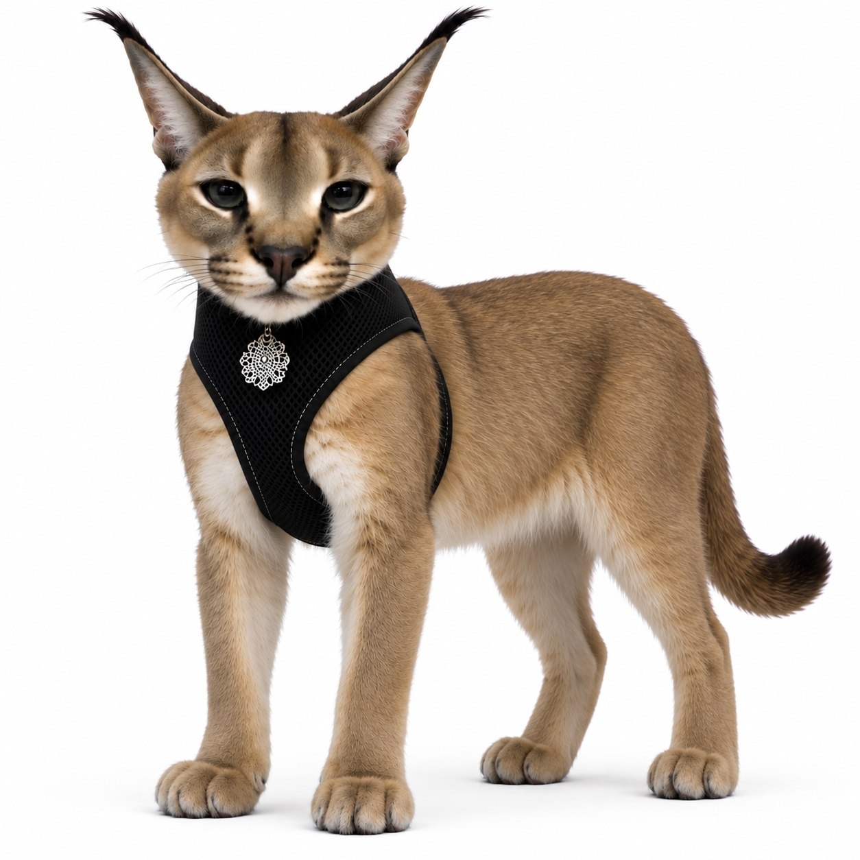Hecker wearing his black harness